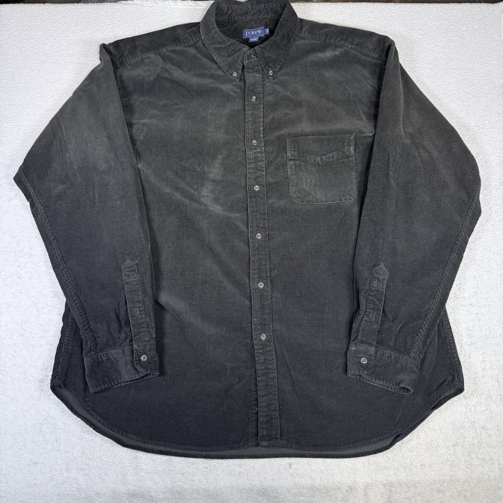 J.Crew Men's XL Black Corduroy Button Down Shirt Cotton Preppy Classic Casual